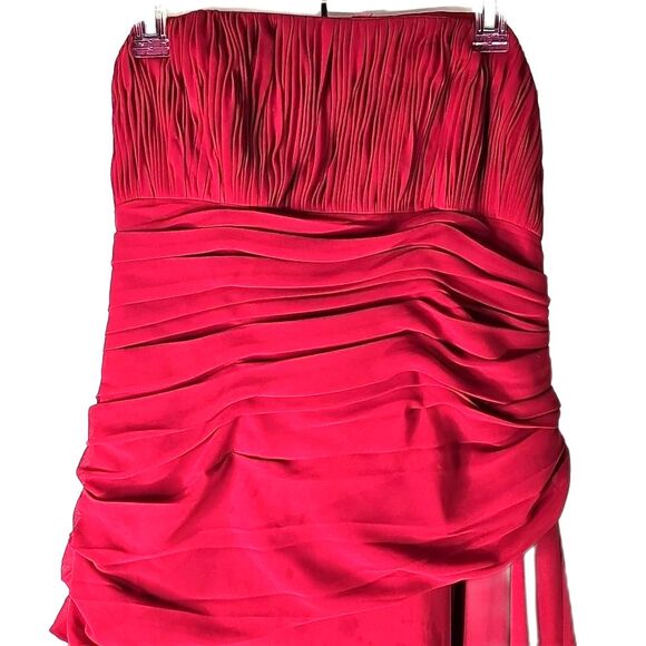 Evening Gown By Bill Levkoff Sheer Red Lined Strapless Size 16 - Picture 2 of 7